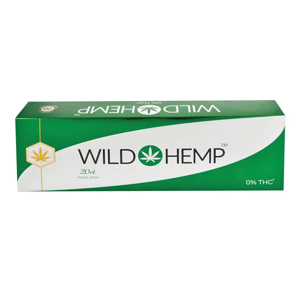 Rectangular green and white Wild Hemp CBD Hempettes box labeled 0 THC for Wild Hemp product