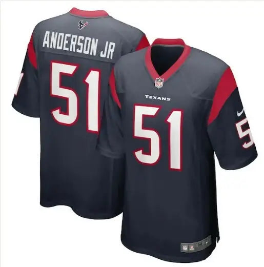Dark blue Houston Texans Nike NFL Draft jersey with red trim and white 51 ANDERSON JR