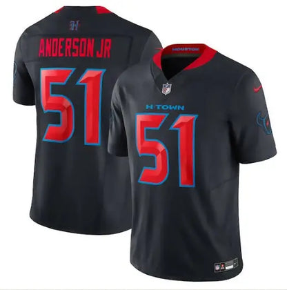 Black NFL jersey with red numbers and lettering for Will Anderson Jr. Houston Texans Nike Jersey