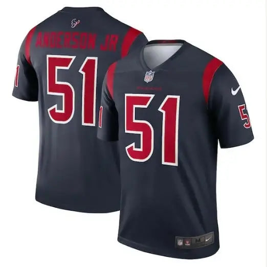 Navy Houston Texans Will Anderson Jr Nike Legend Jersey with red number 51 and white trim