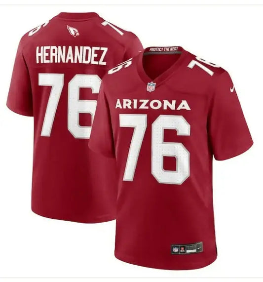 Red Arizona Cardinals Nike Team Game Jersey with number 76 for Will Hernandez