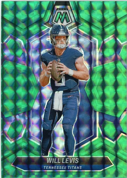 Will Levis 2024 Panini Mosaic green mosaic football card featuring Tennessee Titans quarterback