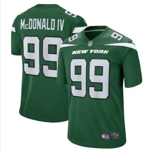 Green New York Jets Nike jersey with number 99 Gotham Green for Will McDonald IV