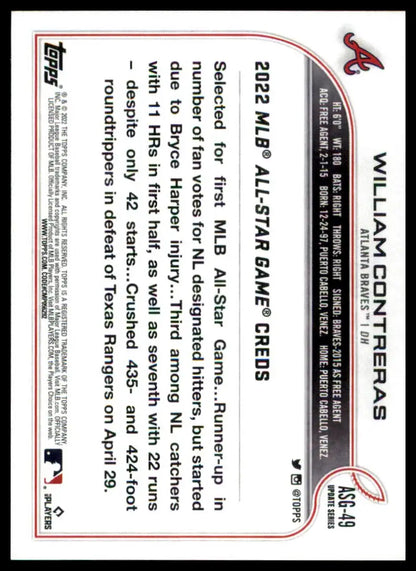 Baseball card back of William Contreras 2022 Topps MLB All-Star Game #ASG-49