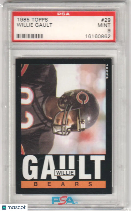 Graded Willie Gault 1985 Topps RC Rookie football card from Columbia Hobby in PSA 9 Mint condition
