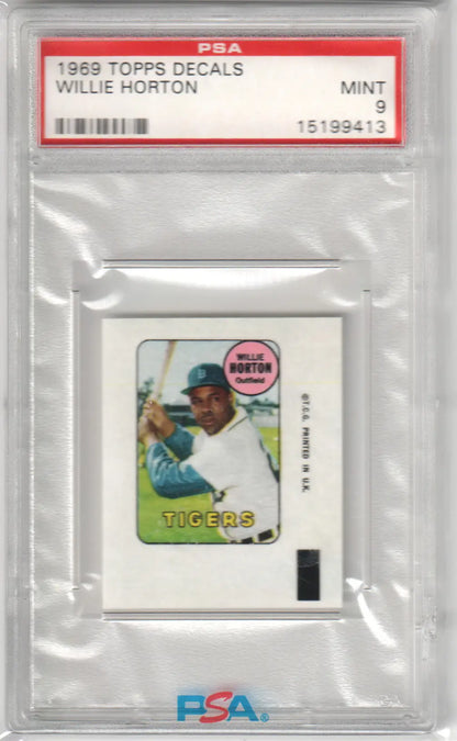 Graded Willie Horton baseball card from 1969 Topps Decals PSA 9 MINT by Columbia Hobby