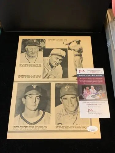 Vintage baseball photo collage of Willie Jones signed magazine page with JSA authentication