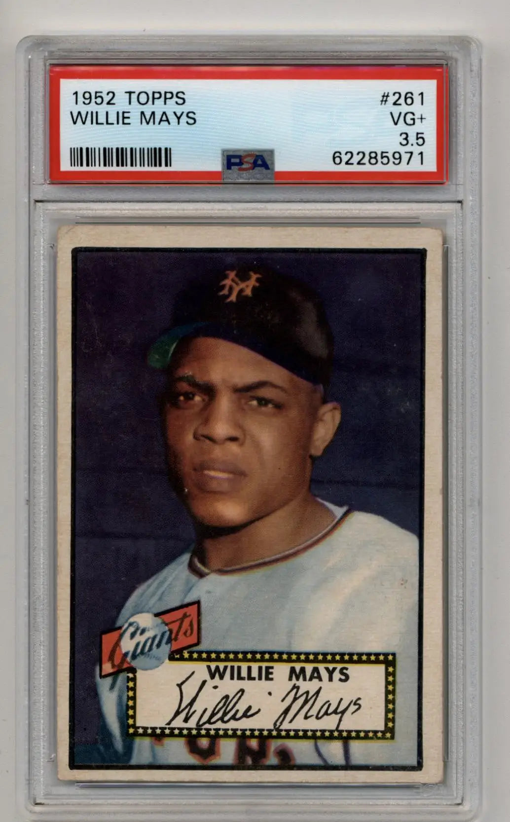 Willie Mays 1952 Topps baseball card graded PSA VG 3.5 displayed in product listing