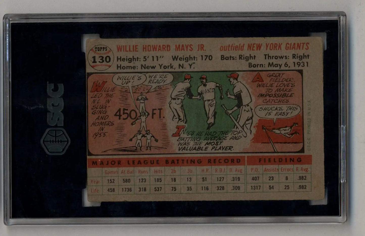 Vintage 1950s Willie Mays baseball card in black SGC slab graded Very Good