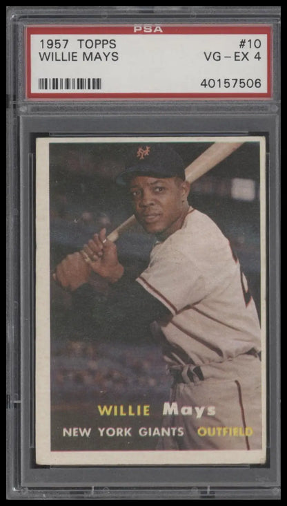 Graded Willie Mays 1957 Topps baseball card in VG-EX 4 condition from York Giants