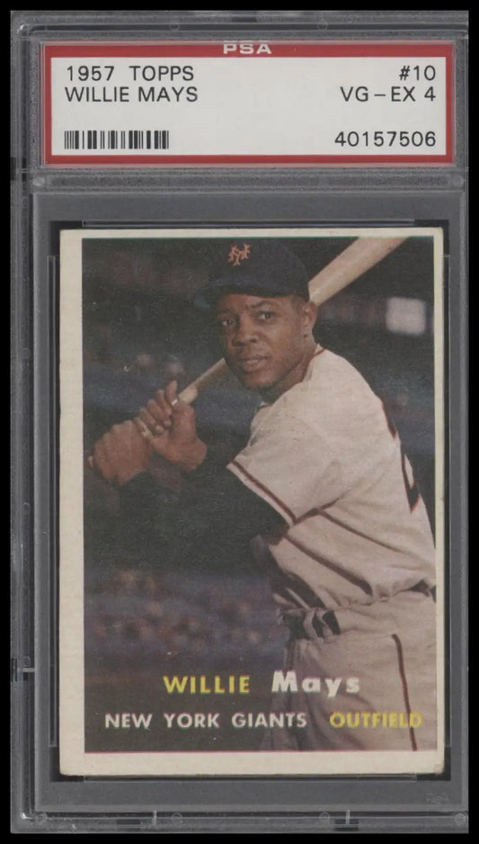 Graded Willie Mays 1957 Topps baseball card in VG-EX 4 condition from York Giants