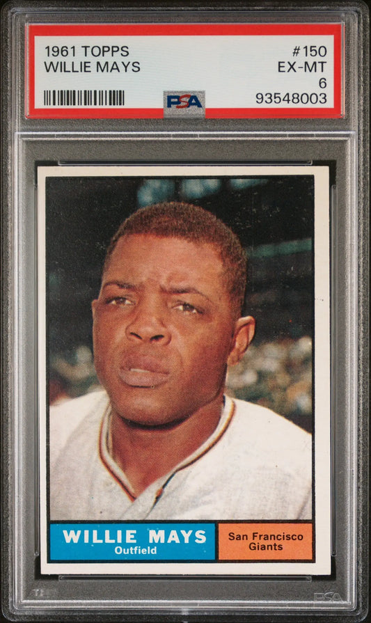 Willie Mays 1961 Topps #150 baseball card in PSA 6 EX-Mint protective holder
