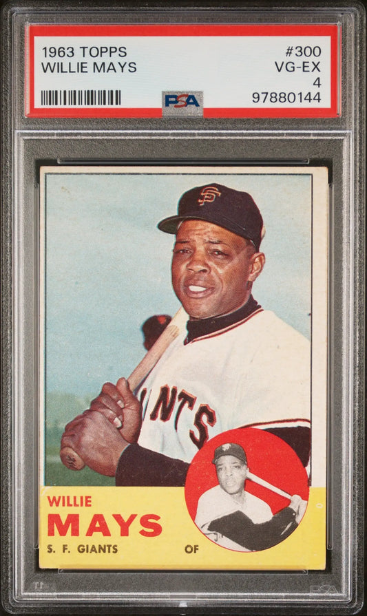 Graded Willie Mays baseball card from 1963 Topps #300 PSA 4 Vg-Ex trading card