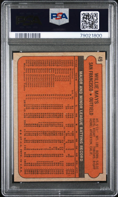 Graded vintage Willie Mays baseball card from 1972 Topps #49 PSA 8 NM-MINT