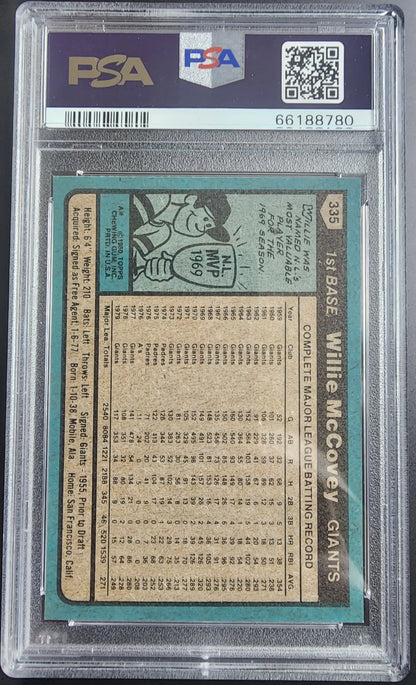 Graded Willie McCovey baseball card from 1980 Topps PSA 9 Mint edition