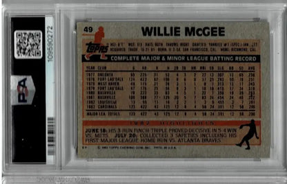Graded Willie McGee 1983 Topps baseball card featuring Louis Cardinals autograph PSA DNA
