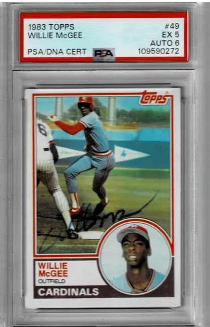 Willie McGee Signed Auto 1983 Topps #49 RC CARD ST. LOUIS CARDINALS PSA DNA