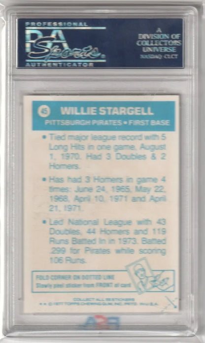 Graded Willie Stargell baseball card from 1977 Topps PSA 6 Pirates collectible