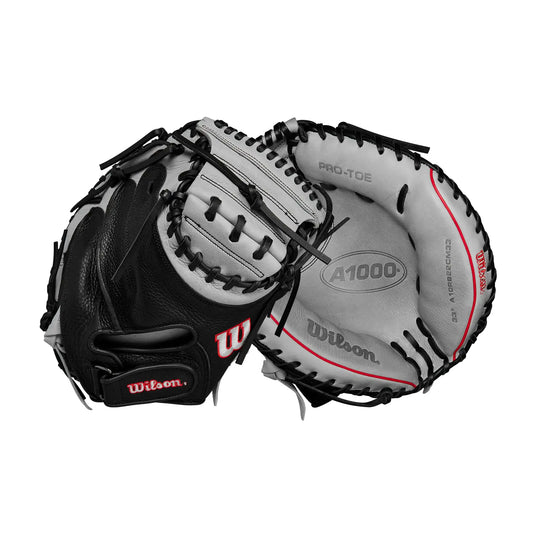 Wilson 2024 A1000 CM33 catcher’s mitt in black and white for right hand throw