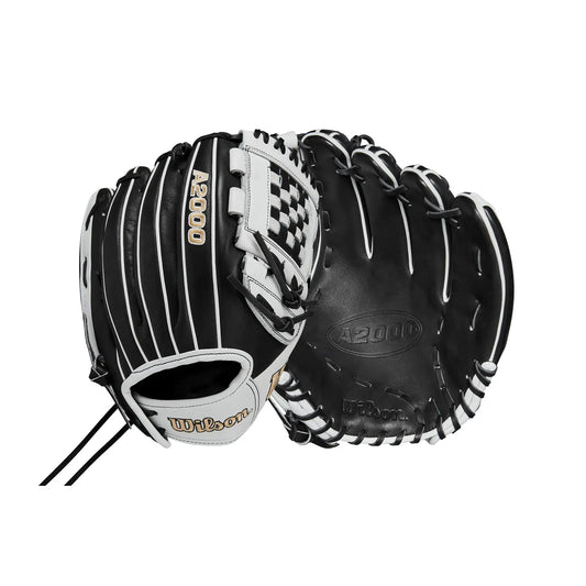 Black and white Wilson 2024 A2000 P12 12-inch Pitcher’s Fastpitch Glove for Left Hand Throw