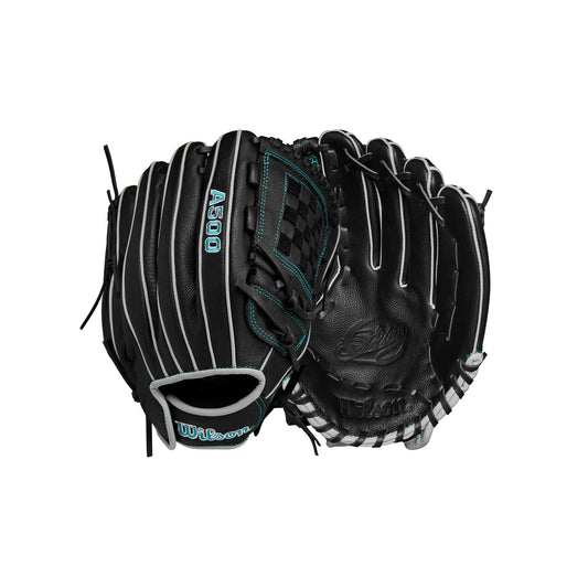Black youth infield softball glove Wilson 2024 A500 Siren 12-inch fastpitch glove