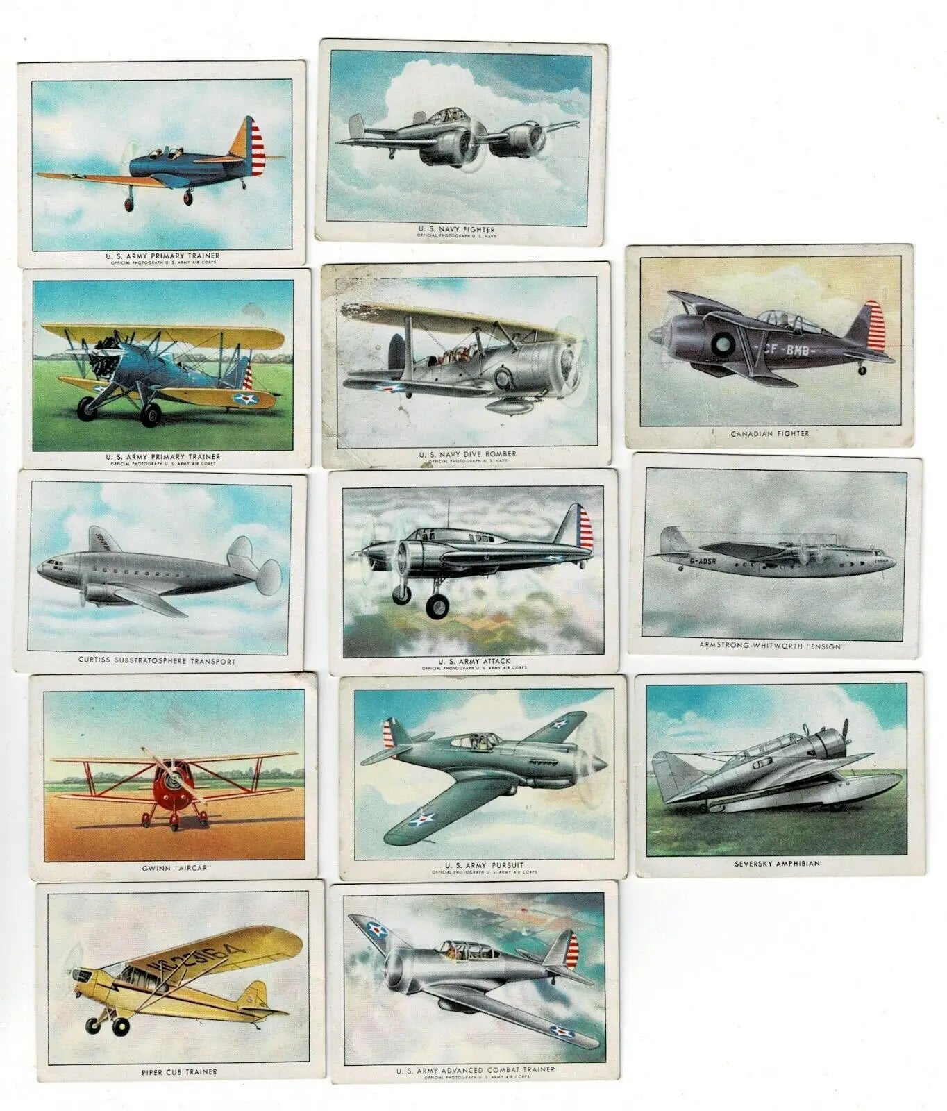 Collection of vintage airplane cards from the Wings Cigarettes Lot T87C Modern American series