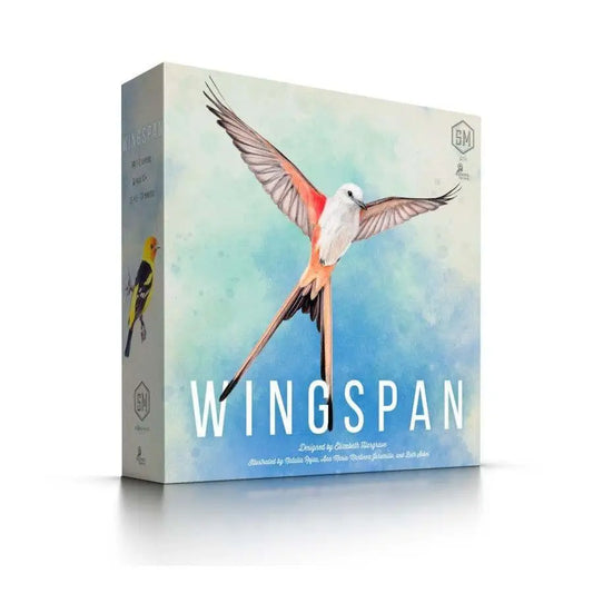 Wingspan 2nd Edition board game box with bird cards and birdfeeder dice tower