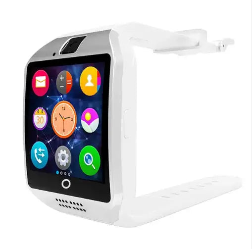 White rectangular Wireless Smartwatch Q18 with camera, touchscreen, and app icons, 750px height