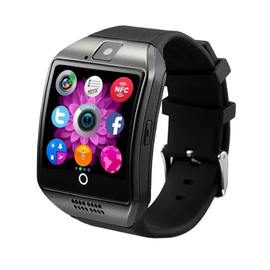 Black Wireless Smartwatch Q18 with Camera, touchscreen, SIM card, 750px height width 750px