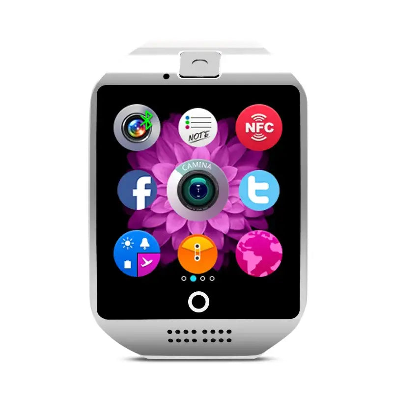 Wireless Smartwatch Q18 Android with SIM Card and Camera mobile, white with vibrant app display