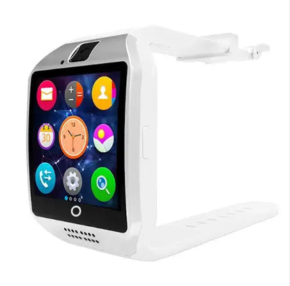 White Wireless Smartwatch Q18 with rectangular display, camera, 750px height, width 750px