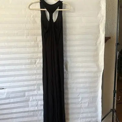 Black racerback maxi dress by Calvin Klein, floor length casual gown for women