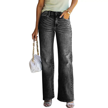 Women’s loose fit high stretch wide leg dark gray denim pants for a stylish look