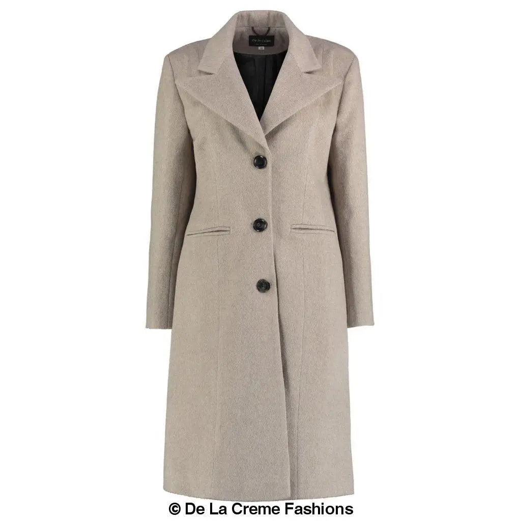 Women’s Mohair Blend Longline Winter Coat with dark buttons and front pockets