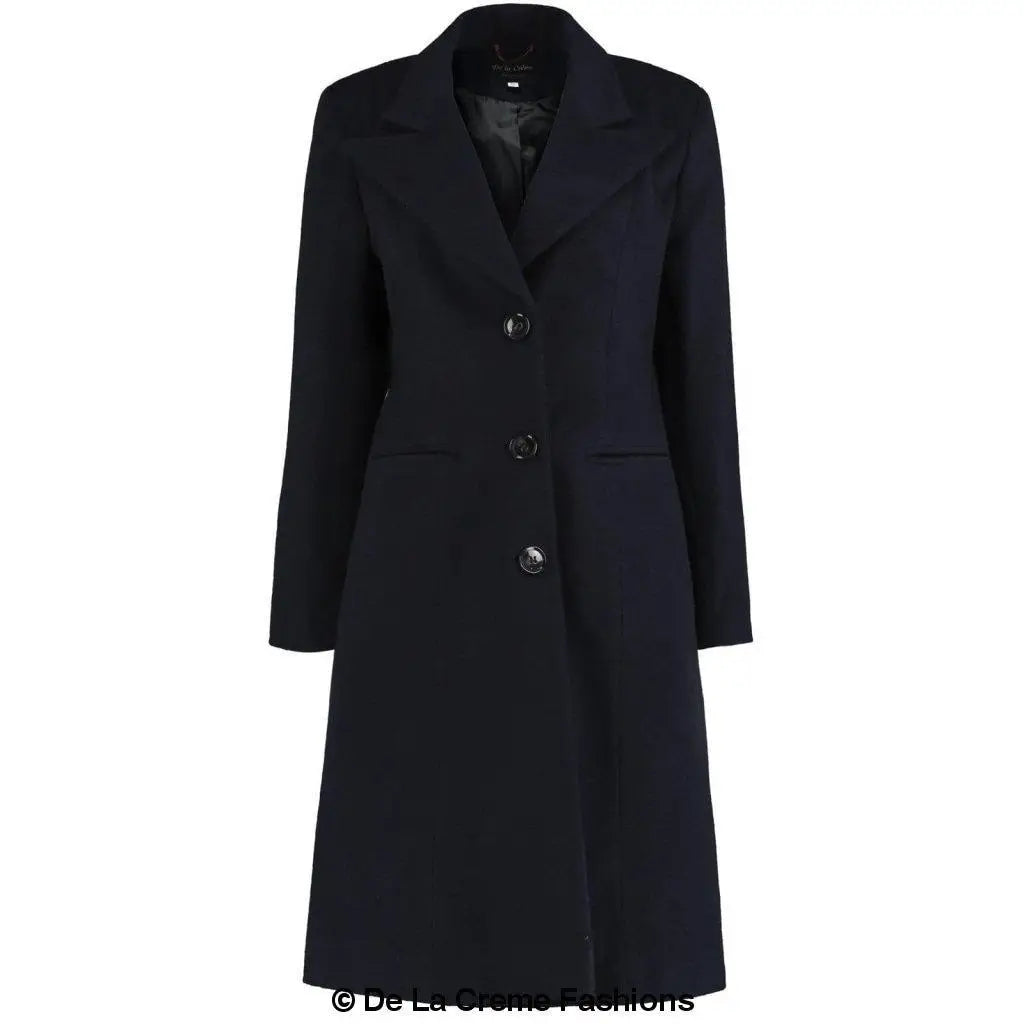 Women’s Mohair Blend Longline Winter Coat with large buttons and waist pockets