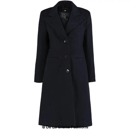 Women’s Mohair Blend Longline Winter Coat with large buttons and waist pockets