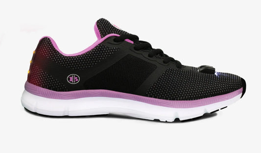Black and purple Women’s Night Runner Shoes with white sole and built-in safety lights