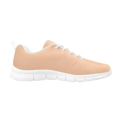 Deep peach pink sports shoes with white laces and segmented sole for women