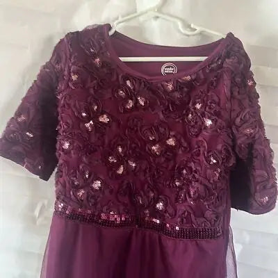 Royal purple textured dress with sequin and beaded accents for girls size 7-8