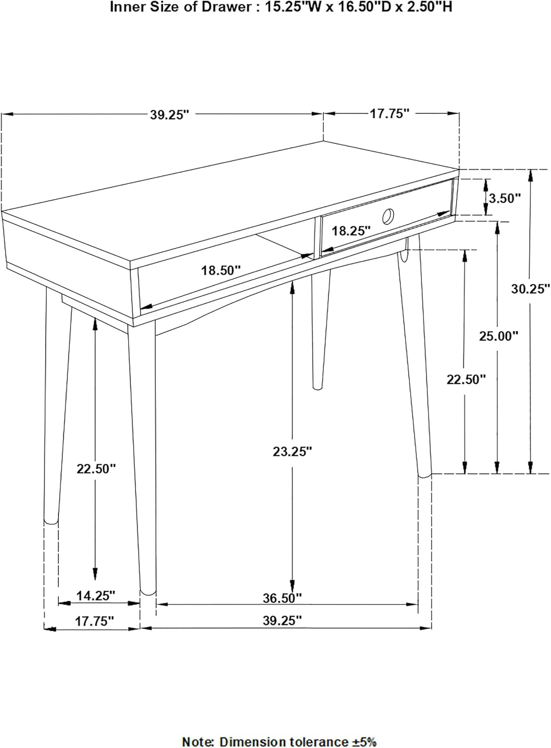 Wood Writing Desk with Drawer Spacious Top and Storage-2