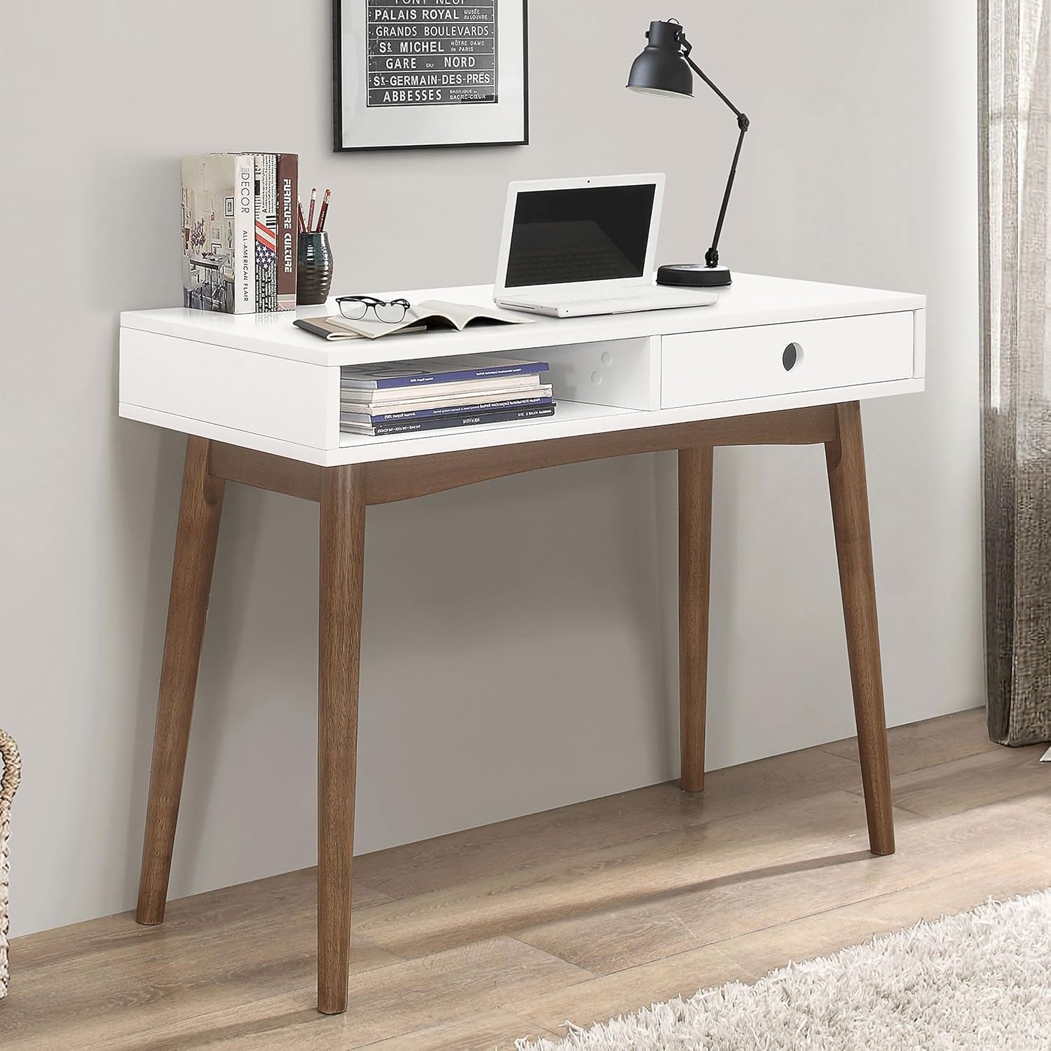 Wood Writing Desk with Drawer Spacious Top and Storage-1
