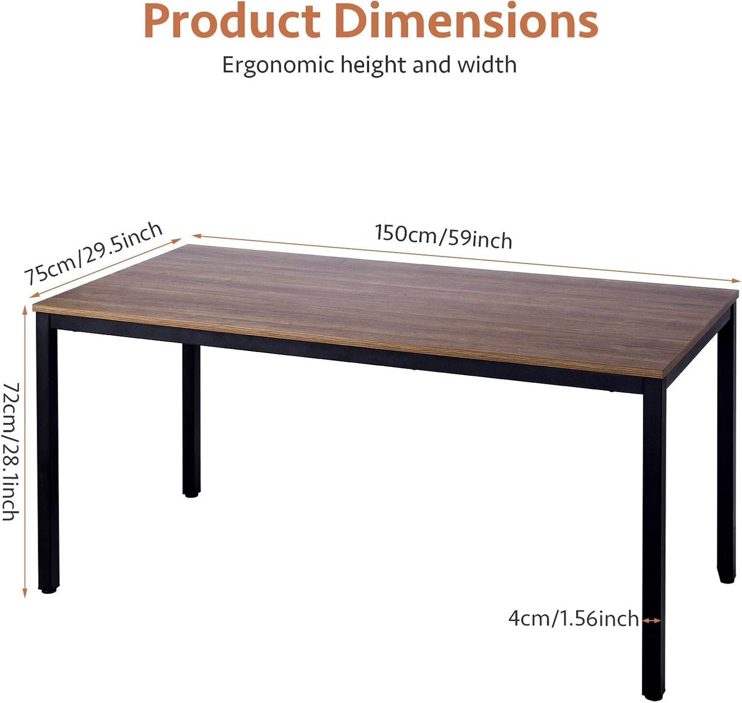 Writing Computer Desk 59 Inch（60"X 30"）Home Office Wooden Writing Study Desk, Large Solid Wood Office Desk, Modern Excutive Desk, Sturdy Laptop Study Table, Walnut - Solid Tabletop Made of MDF-2