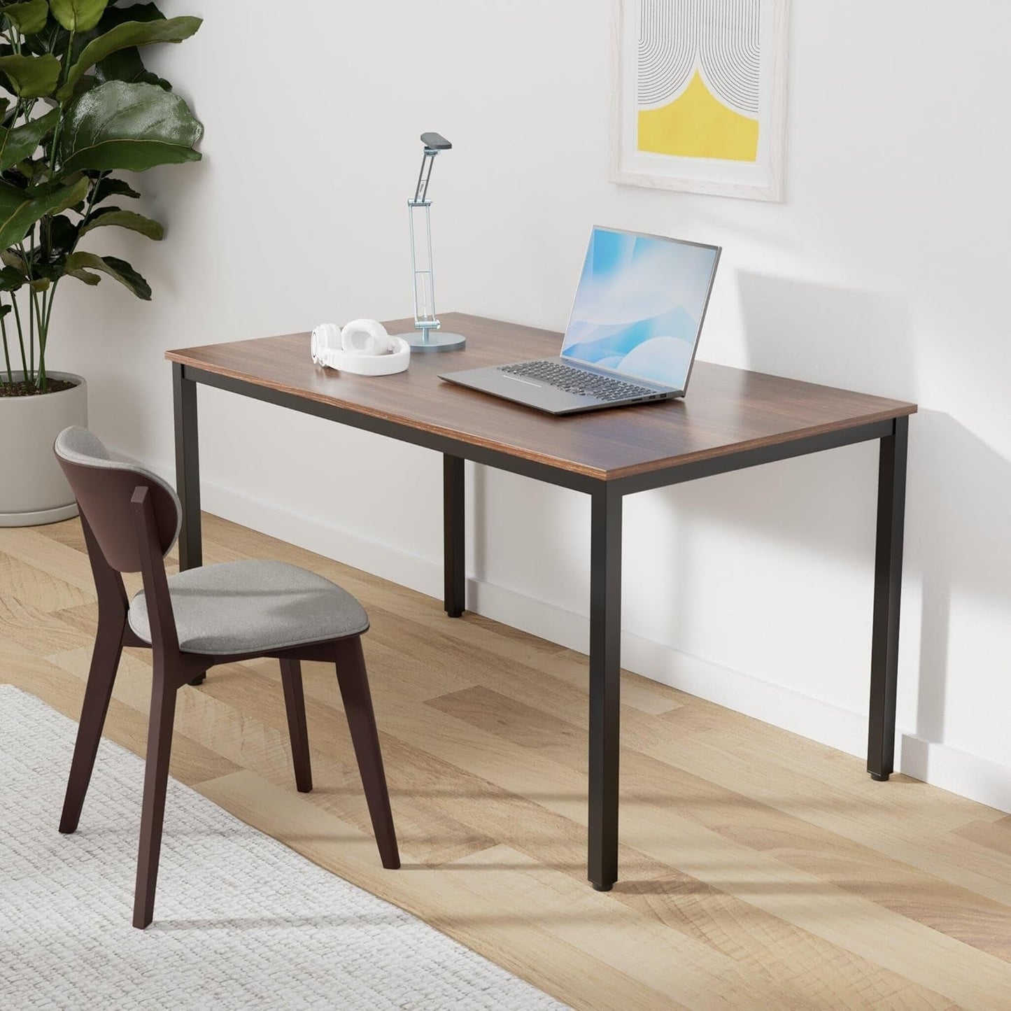 Writing Computer Desk 59 Inch（60"X 30"）Home Office Wooden Writing Study Desk, Large Solid Wood Office Desk, Modern Excutive Desk, Sturdy Laptop Study Table, Walnut - Solid Tabletop Made of MDF-1