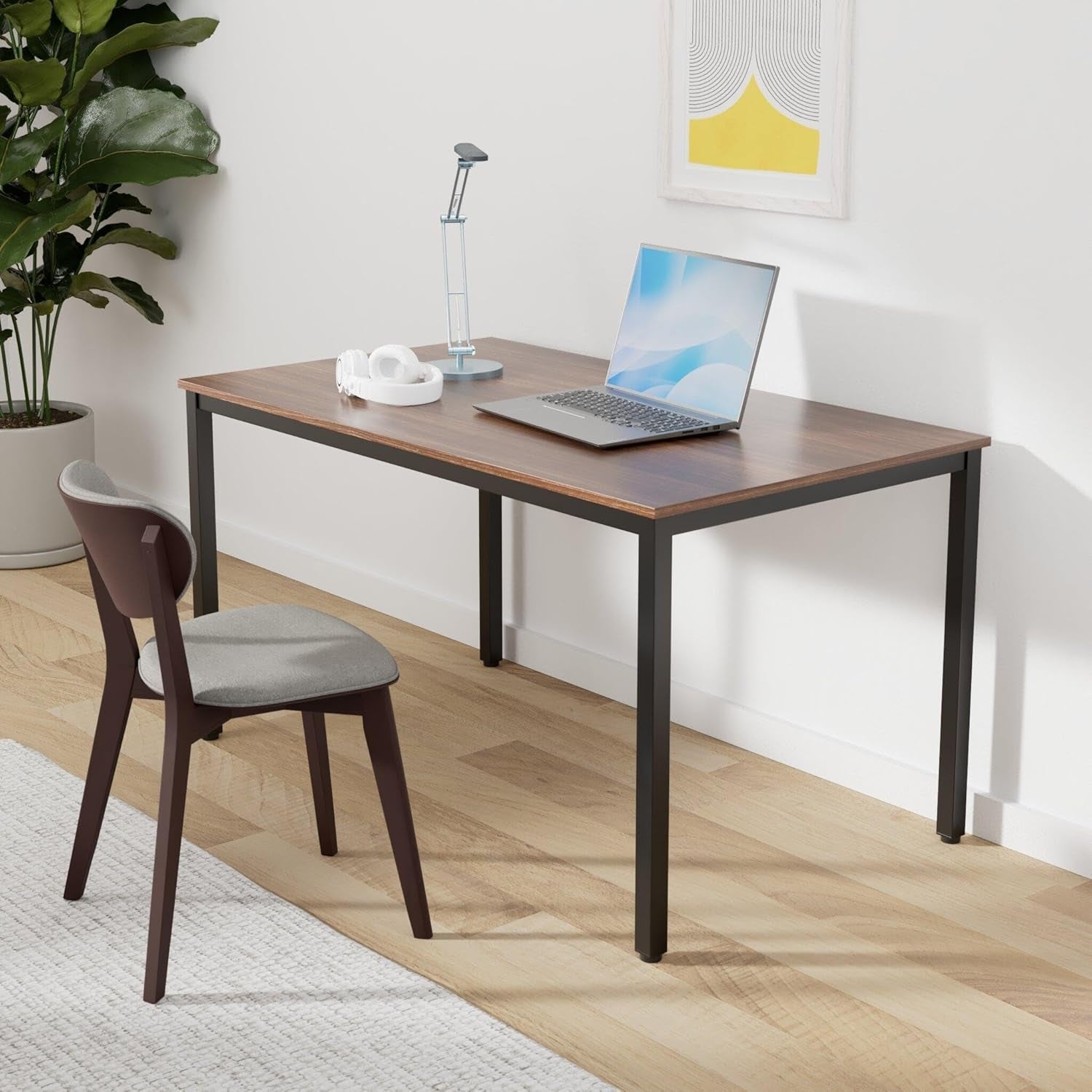 Writing Computer Desk 59 Inch（60"X 30"）Home Office Wooden Writing Study Desk, Large Solid Wood Office Desk, Modern Excutive Desk, Sturdy Laptop Study Table, Walnut - Solid Tabletop Made of MDF-1