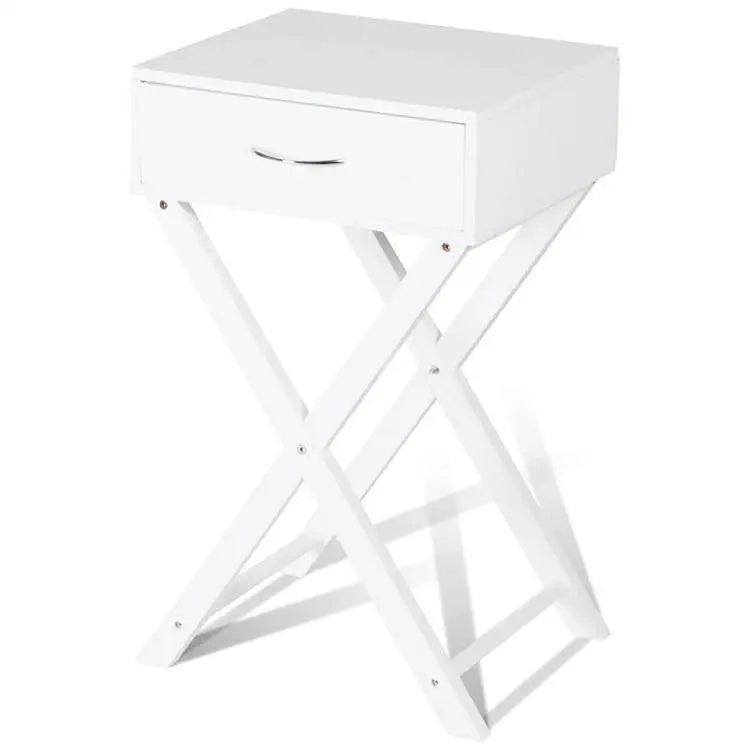 X-Shape 1 Drawer Nightstand End Side Table Storage in White - Nightstand