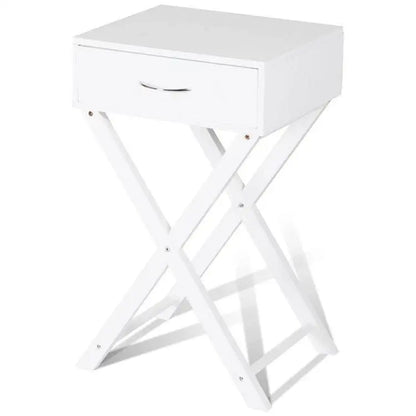 X-Shape 1 Drawer Nightstand End Side Table Storage in White - Nightstand