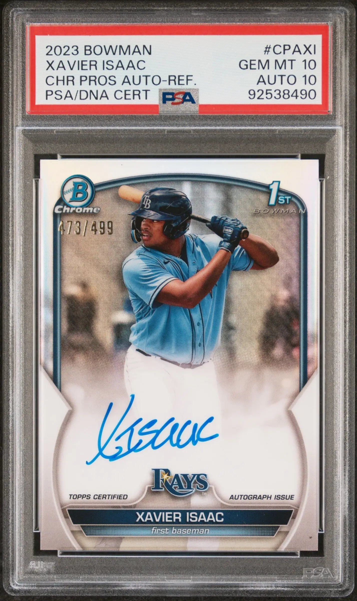 Graded Xavier Isaac 2023 Bowman Chrome Refractor Auto with autograph PSA 10 auto
