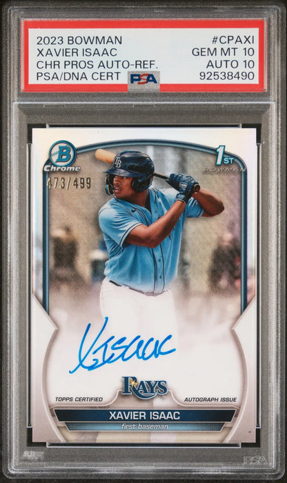 Graded Xavier Isaac 2023 Bowman Chrome Refractor Auto with autograph PSA 10 auto