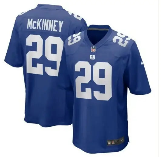 Blue Xavier McKinney New York Giants Nike Game Jersey with number 29 and MCKINNEY on back