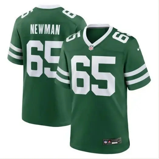 Green American football jersey with white numbers and stripes for Xavier Newman Jets team game